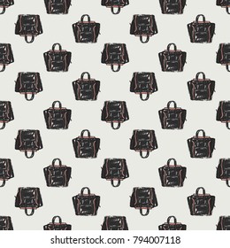 Fashion pattern with brand bag. Trend hand drawn fashion accessory sketch seamless pattern in vogue style. Fashionable background