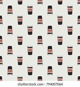 Fashion pattern with coffee cup. Trend hand drawn fashion accessory sketch seamless pattern in vogue style. Fashionable background