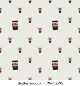 Fashion pattern with coffee cup. Trend hand drawn fashion accessory sketch seamless pattern in vogue style. Fashionable background