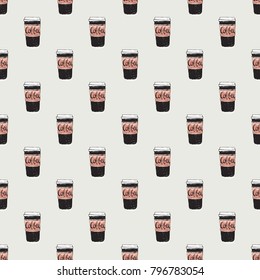 Fashion pattern with coffee cup. Trend hand drawn fashion accessory sketch seamless pattern in vogue style. Fashionable background