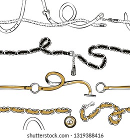Fashion pattern with horizontal stripes belts. Vector hand drawn sketch seamless pattern on white background. Fabric design.