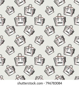 Fashion pattern with ladies bag. Trend hand drawn fashion accessory sketch seamless pattern in vogue style. Fashionable background