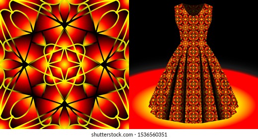Fashion pattern on female dress mockup