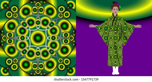 Fashion pattern on female kimono mockup