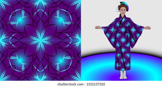 Fashion pattern on female kimono mockup