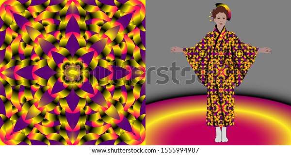 Download Fashion Pattern On Female Kimono Mockup Stock Vector Royalty Free 1555994987