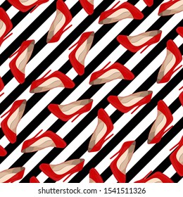 Fashion pattern with red heels. Fashion background with heels. Shoes pattern design