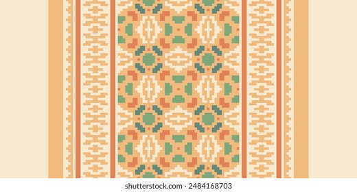 Patrón de moda sin fisuras nativo americano, bordado de motivos, diseño de Vector de bordado Pixel Ikat para impresión de teñido de corbata funda de almohada sambal puri kurti mughal architecture