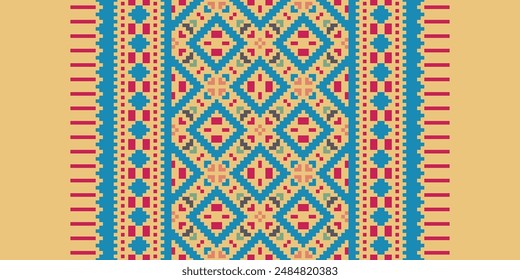 Patrón de moda sin costuras nativo americano, bordado de motivo, diseño de Vector de bordado de Ikat de píxeles para impresión indonesia bordado de motivo de batik nativo americano kurta moghal diseño