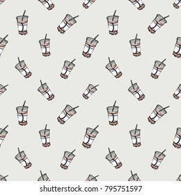 Fashion pattern with takeaway beverage. Trend hand drawn fashion accessory sketch seamless pattern in vogue style. Fashionable background