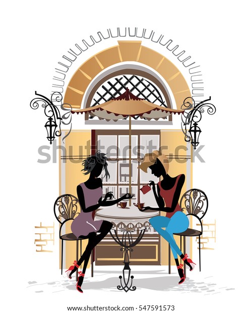 Fashion People Restaurant Street Cafe Old Stock Vector (Royalty Free ...