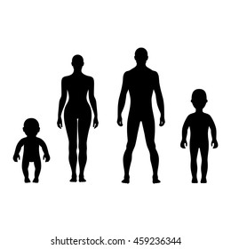 Fashion people solid template figure silhouette (front view), vector illustration isolated on white background