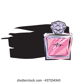 Fashion perfume spray bottle illustration. Banner template.
