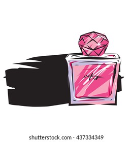 Fashion perfume spray bottle illustration. Banner template.