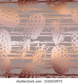 Fashion pineapple seamless pattern. Elegant tropical background. Hand drawn trendy pineapple print. Contemporary exquisite fruit exotic design. Modern stylish texture. Beautiful delicate backdrop