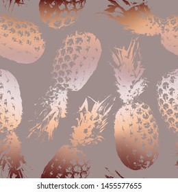 Fashion pineapple seamless pattern. Tropical background. Contemporary fruit design. Trendy pineapple print. Modern stylish texture. Hand drawn stripe and pineapple. Beautiful delicate backdrop 