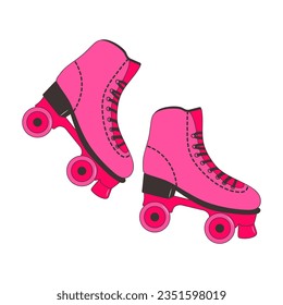 Fashion pink roller skates. Pair of Shoes for Skating 80s, 90s. Vintage Rollerblades.  