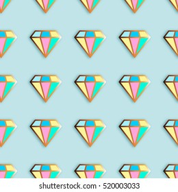 Fashion pins seamless pattern. Gem stone jewel with edging background.