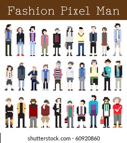 Fashion Pixel Man - Vector Illustration