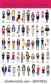 Fashion Pixel Woman - Vector Illustration