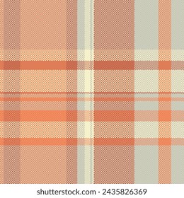 Fashion plaid texture pattern, trade vector fabric check. Dress tartan background seamless textile in pastel grey and orange colors.