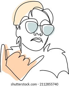 Fashion portrait of asian boy in glasses. Line art vector for printing on t-shirt, shopping bag, banner, sticker