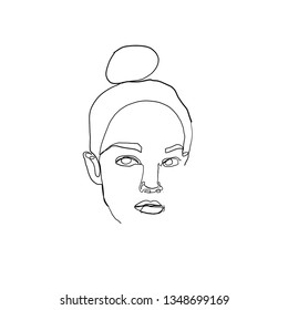Fashion portrait continuous line woman or young girl in modern contemporary graphic style. Hand drawn vector illustration. 