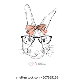 fashion portrait of cute bunny girl hipster in bow