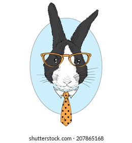 fashion portrait of geek bunny boy in tie