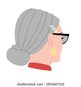 Fashion portrait of a girl with gray hair. Fashionable girl back view.Girl in sunglasses with a gold earring.Fashion for hairpins.