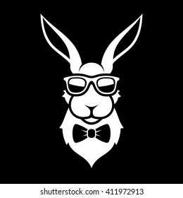 Fashion Portrait of Hipster Bunny. Rabbit in Glasses and Bow Tie Logo Sign. Vector