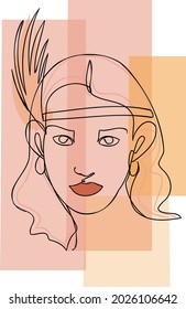 Fashion portrait of lady from 40s. Line art vector