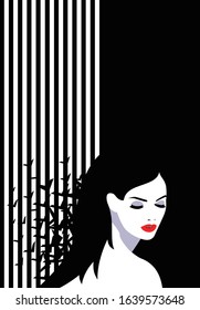 Fashion portrait of a model girl with abstract lines.