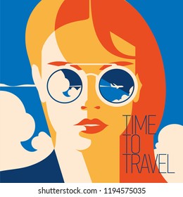 Fashion Portrait Of A Model Girl With Sunglasses. Time To Travel And Summer Holiday Poster.