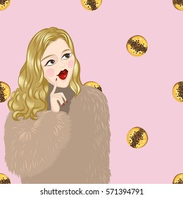 Fashion portrait, vector illustration, girl, make up, posing 