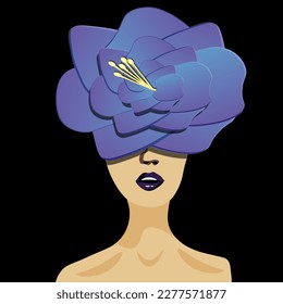 Fashion portrait of a woman with a hairstyle made of flowers. A girl with a hydrangea in her hair.