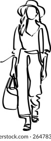 Fashion pose of girl or woman single line or mono line or one line continuous art  vector illustration .