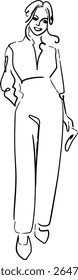 Fashion pose of girl or woman single line or mono line or one line continuous art  vector illustration .