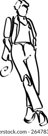 Fashion pose of girl or woman single line or mono line or one line continuous art  vector illustration .