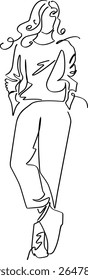 Fashion pose of girl or woman single line or mono line or one line continuous art  vector illustration .