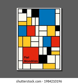 Fashion Poster Inspired By Postmodern Piet Mondrian. Neoplasty, Bauhaus. Useful For Interior Design, Background, Poster Design, First Page Of The Magazine, High-tech Printing, Cover.