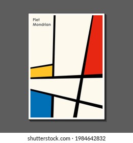 Fashion poster inspired by postmodern Piet Mondrian. Neoplasty, Bauhaus. Useful for interior design, background, poster design, first page of the magazine, high-tech printing, cover.