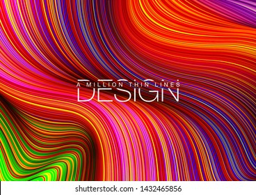 Fashion poster million thin lines luxury design. Liquid wave lines fashion background. Beautiful flowing drape textiles from multitude of thin threads. Vector illustration vogue drape banner EPS10 set