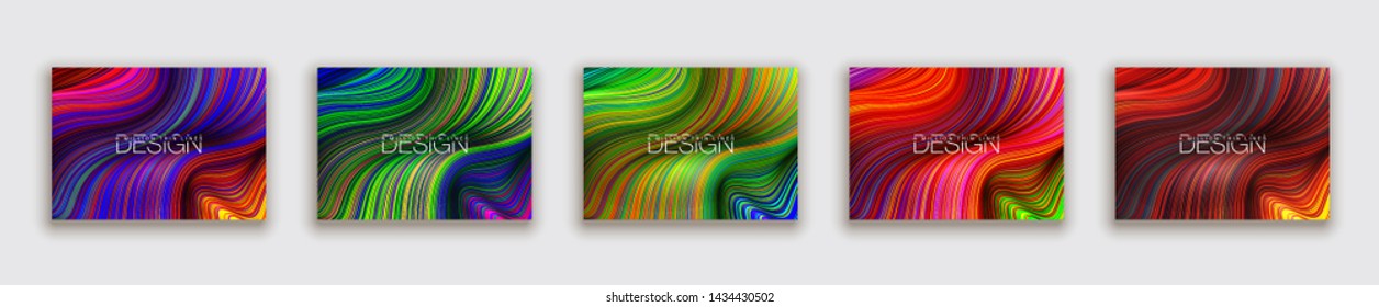 Fashion poster million thin lines luxury design. Liquid wave lines fashion background. Beautiful flowing drape textiles from many thin fibers yarn. Vector illustration vogue drape banner EPS10 set