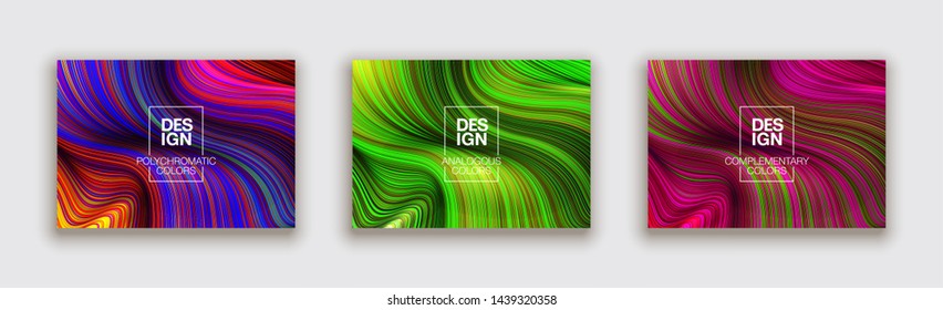 Fashion poster million thin lines luxury design. Liquid wave lines fashion background. Beautiful flowing drape textiles from many thin fibers. Vector illustration vogue drape banner EPS10 set
