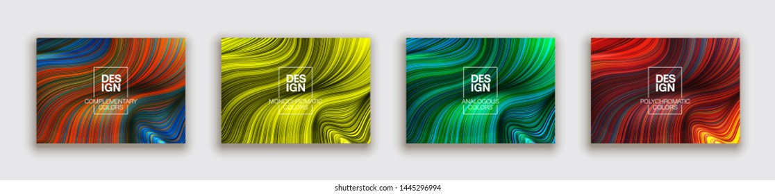 Fashion poster million thin lines luxury design. Liquid wave lines fashion background. Beautiful flowing drape textiles from multitude of thin threads. Vector illustration vogue drape banner EPS10 set