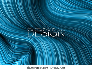 Fashion poster million thin lines luxury design. Liquid wave lines fashion background. Beautiful flowing drape textiles from many thin fibers yarn. Vector illustration vogue drape banner EPS10 set