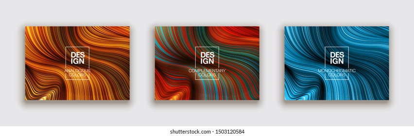 Fashion poster million thin lines luxury design. Liquid wave lines fashion background. Beautiful flowing drape textiles from many thin fibers. Vector illustration vogue drape banner EPS10 set