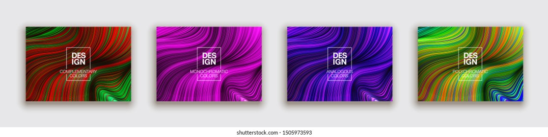 Fashion poster million thin lines luxury design. Liquid wave lines fashion background. Beautiful flowing drape textiles from multitude of thin threads. Vector illustration vogue drape banner EPS10 set