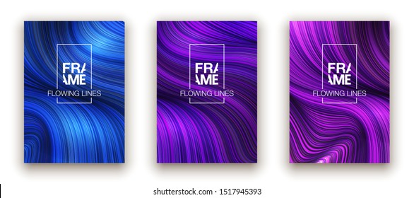 Fashion poster million thin lines luxury design. Liquid wave lines fashion background. Beautiful flowing drape textiles from many thin fibers. Vector illustration vogue drape banner EPS10 set